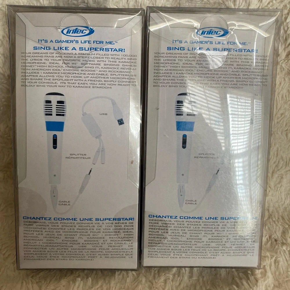 NWT Intec Blue and White Set Of Two Karaoke Microphones